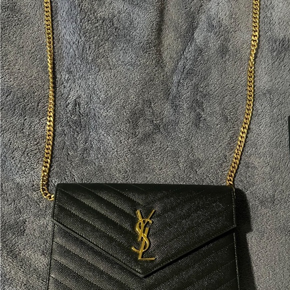 Saint Laurent YSL Black Shoulder Bag Gold Chain Wallet With Box Good Condition - Picture 2 of 6